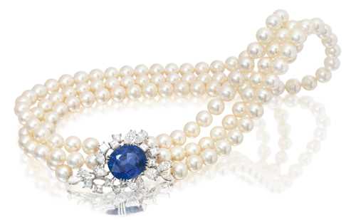 BURMA-SAPPHIRE, PEARL AND DIAMOND NECKLACE, by MEISTER.