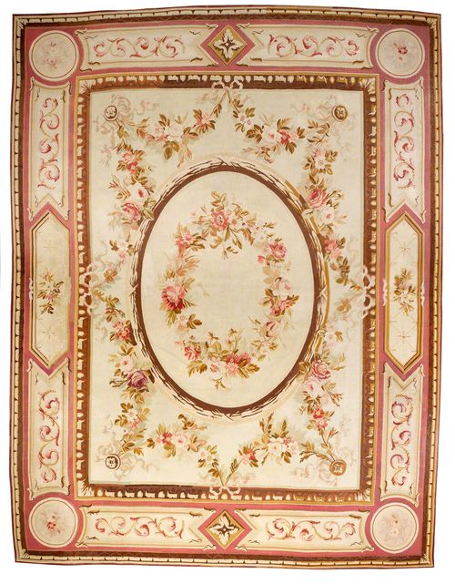 AUBUSSON CARPET antique.From the Manufacture d'Aubusson, France. In good condition, 355x460 cm.
