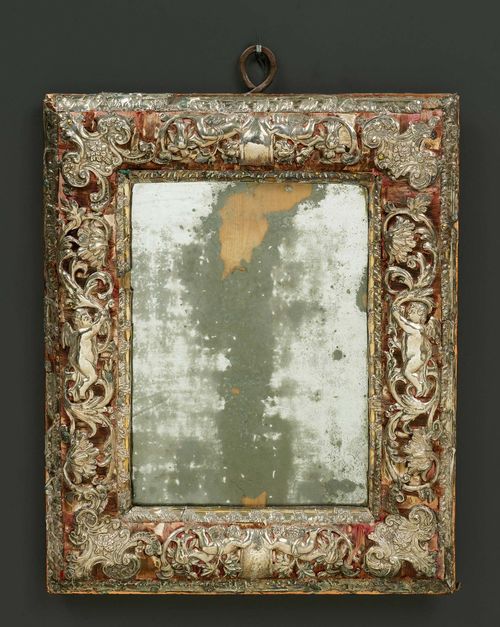 A LOT OF 3 MIRRORS WITH CHASED AND PARTLY OPENWORK SILVER MOUNTS, Baroque, Venice, 18th century. Indistinct hallmark Venice, maker’s mark ZP. Mercury mirror. Two 41x34 cm, one 62x49 cm.