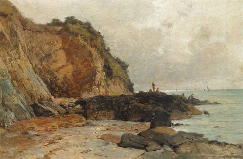CASTAN, GUSTAVE EUGENE (Geneva 1823 - 1892 Crozant) Coastal landscape. Oil on cardboard on canvas. Signed lower right: G. Castan. 38 x 58 cm. Provenance: Swiss private collection for several generations