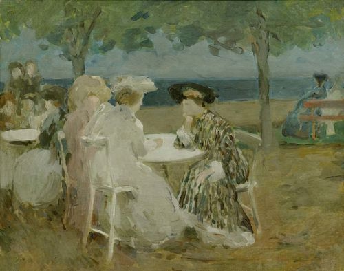 PROBABLY FRENCH/HUNGARIAN SCHOOL, END OF THE 19TH CENTURY Ladies in the park. Oil on canvas. 48 x 60 cm.