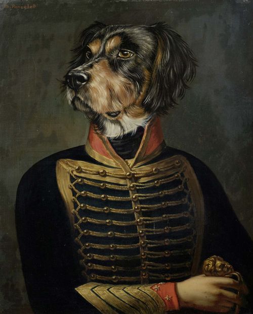 PONCELET, THIERRY (Brussels 1946) Portrait of a dog. Oil on canvas. Signed upper left: Th. Poncelet. 73 x 60 cm.