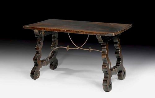 WALNUT TABLE,Early Baroque, Italy or Spain, 17th century With shaped iron supports. 138x71x78 cm. Provenance: from a German collection.