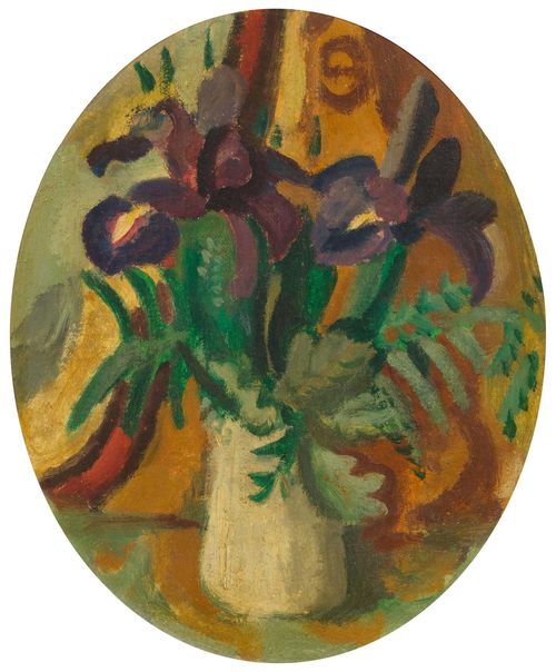 GIMMI, WILHELM (Zurich 1886 - 1965 Chexbres) Bouquet of flowers. Circa 1914. Oil on board. 32.5 x 27 cm (oval).