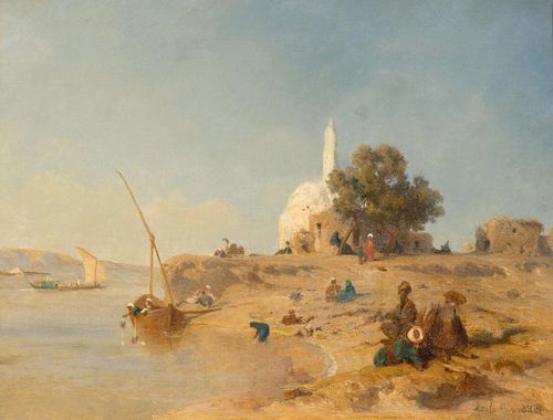 GIRARDET, KARL (Le Locle 1813 - 1871 Paris) Resting by the Nile. Oil on canvas. Signed lower right: Karl Girardet. 24.4 x 32.5 cm.