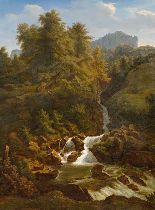 SWITZERLAND, 19TH CENTURY Mountain stream. Oil on canvas. Inscribed lower right: Volmar. 116 x 83.5 cm.