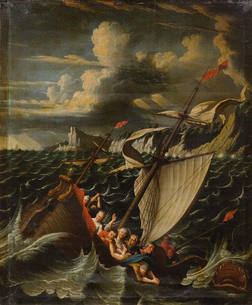 BERN, CIRCA 1660 The story of Jonah (Book of Jonah 1, 15-16). Oil on canvas. 144.5 x 118 cm. Provenance: Swiss private collection.