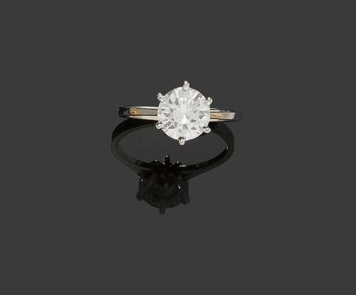 BRILLIANT-CUT DIAMOND RING, GÜBELIN, 1980s. White gold 750. Classic solitaire model, the top set with 1 brilliant-cut diamond of 1.60 ct F/IF in a 6-prong setting, Size 52. With case, copy of GIA Report No. 6003245, March 1983, and copy of estimate,1985.