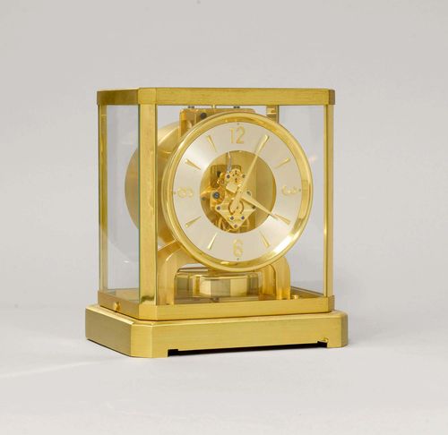 ATMOS CLOCK,Jaeger-Le-Coultre. Brass. Rectangular case, glazed on all sides. Metal chapter ring. H 23.5 cm.