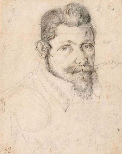 DUTCH, ca. 1600 Portrait study of a nobleman. Black chalk. Old numbering on lower left in brown pen: 52 14.1 x 11.3 cm. Framed.