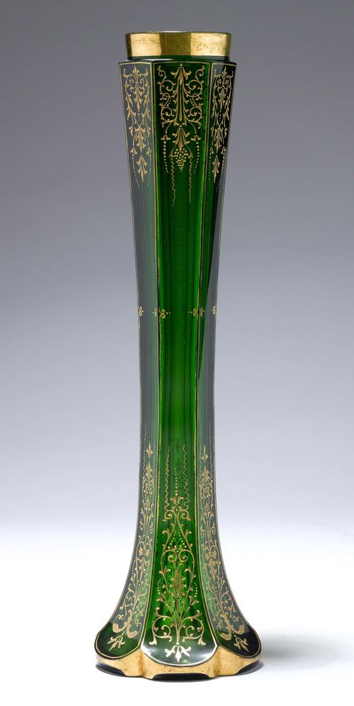 LARGE GLASS VASE WITH GOLD DECORATION,Bohemia, Art Nouveau, ca. 1900. H 51cm