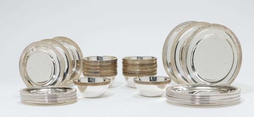 DESSERT SET,probably Italy, 20th century. Comprising: 12 large plates, 12 small plates and 12 bowls. D 10-19.5 cm, total weight 7910g.