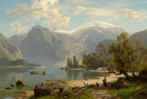 LEU, AUGUST WILHELM (Münster 1819–1897 Seelisberg) Hintersee in Bavaria. 1868. Oil on canvas. Signed and dated lower right: A. Leu. 1868. 82 x 113 cm.