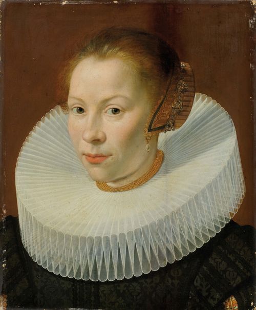 Circle of MIEREVELT, MICHIEL VAN (1567 Delft 1641) Portrait of a noblewoman with a ruff collar. Oil on panel. 41.3 x 34.8 cm.