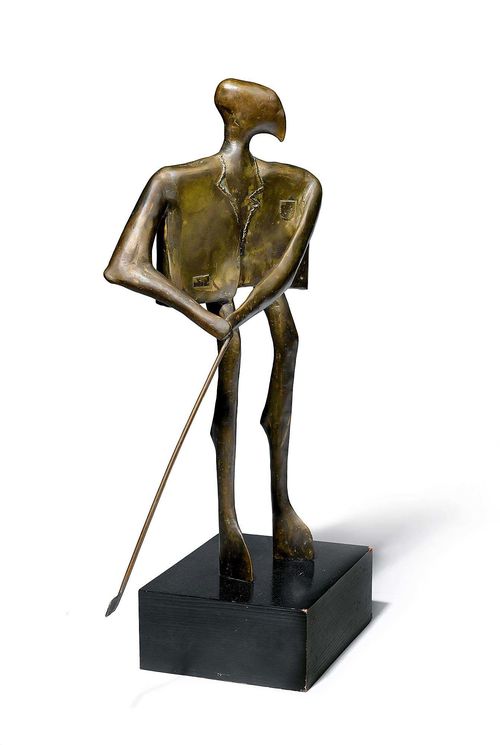 METZLER, KURT LAURENZ (St. Gallen 1941) The gold player. Bronze. Monogrammed lower left: M. H 89.5 cm (without plinth).