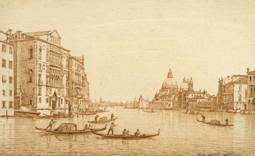 VENETIAN SCHOOL, 19TH CENTURY The Grand Canal in Venice. Pen in brown. 26 x 44 cm. Framed.