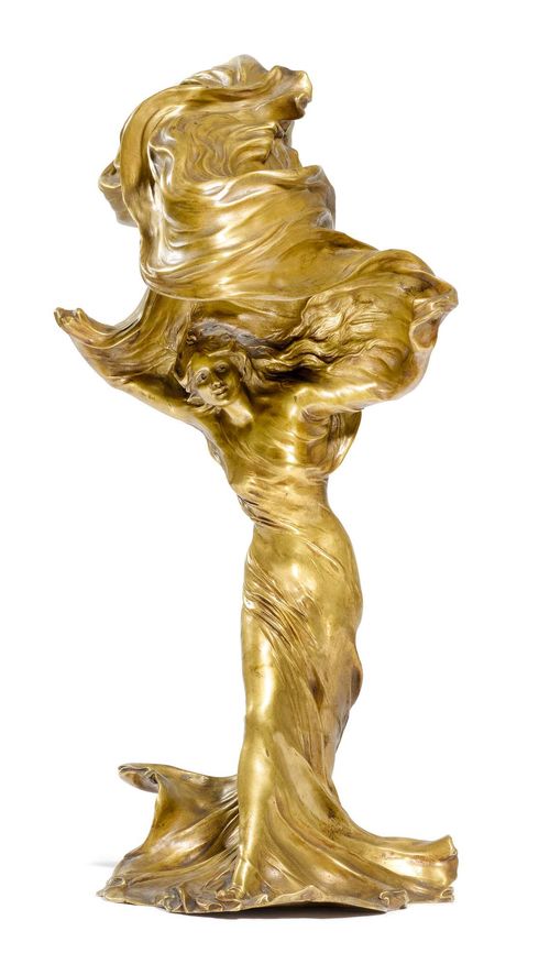 FRANÇOIS-RAOUL LARCHE (1860 - 1912), LAMPE "Loïe Fuller", circa 1900. Fire-gilt bronze. Representation of the famous dancer "Loïe Fuller". Signed Raoul Larche with foundry stamp Siot Decauville Paris Fondeur. H 46 cm.