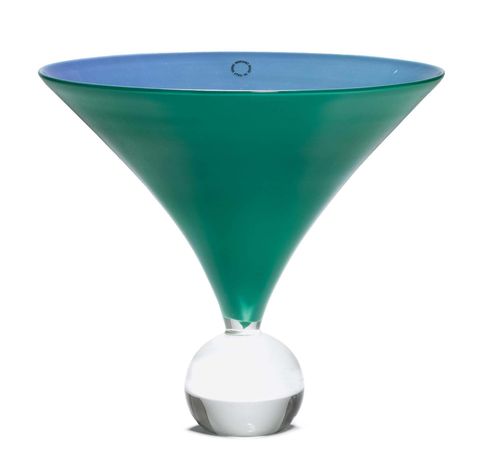 LAURA DIAZ DE SANTILLANA (1955) VASE, Model "Biro", designed in  1982 for Venini Transparent green and blue glass. Signed and dated below 1984. H 24.5, D 27 cm.