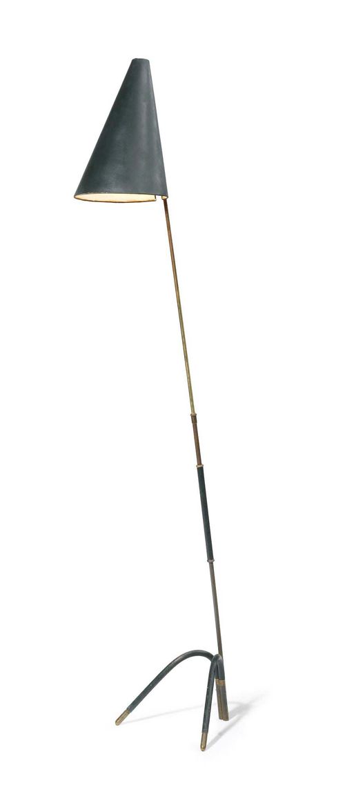 JACQUES ADNET (1900 - 1984) FLOOR LAMP, c. 1940 Green plastic and glass. H min 185, max 200 cm.