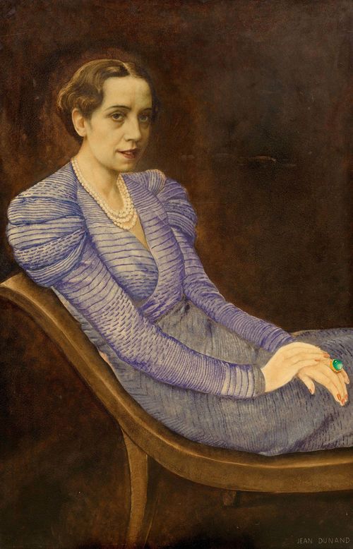 JEAN DUNAND (1877-1942) PANEL, circa 1925-1930 Painted wood. Portrait von "Elsa Schiparelli". Signed, lower right Jean Dunand. 107x72 cm. With certificate by Bernard Dunand.
