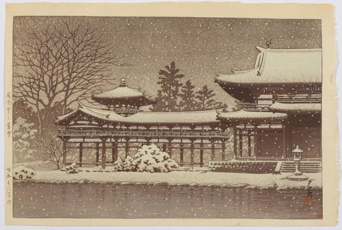 KAWASE HASUI (1883-1957). Ôban. 1951. The Byôdôin Temple with snowflakes. Publisher: Watanabe. Dated Shôwa 26. Slightly browned.
