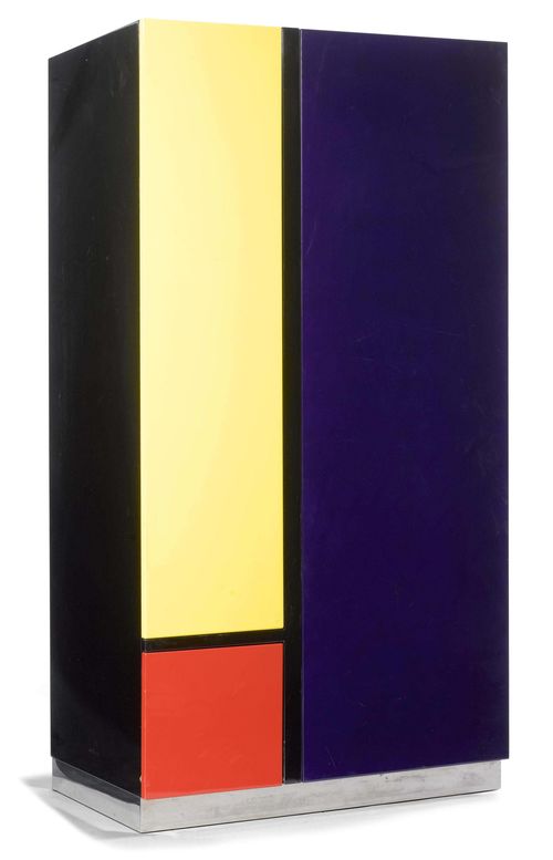 KONI OCHSNER (1933 - 1995) CABINET, "Mondrian 3" model, designed ca. 1977 for Röthlisberger Kollektion Plywood, polychrome lacquered. Series 3 No. 29. 83x54x163 cm.