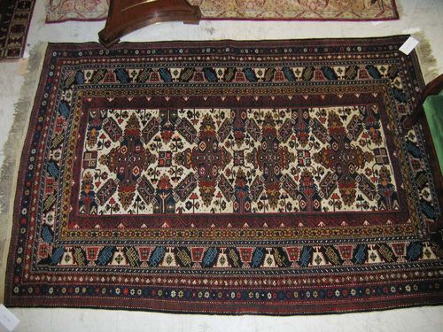 KUBA SEICHUR old. Narrow central field in with 4 red-blue crosses of St Andrew.  Good condition. 215x152 cm.
