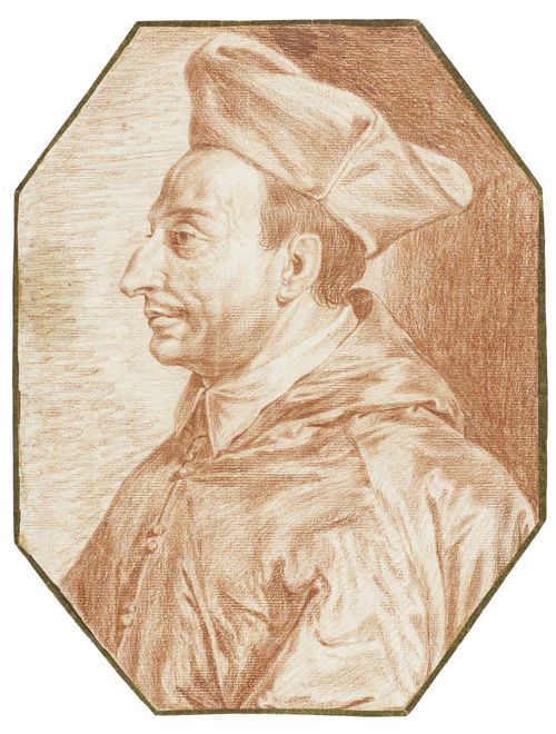 ITALIAN SCHOOL, 17TH CENTURY Ignazio Loyola. Red chalk drawing. 21.8 x 16.5 cm (cut into octagon).