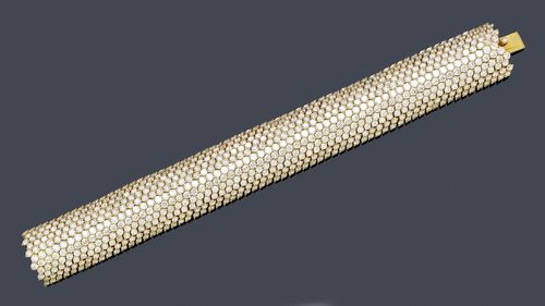 DIAMOND BRACELET. Pink gold 750, 89g. Fancy flexible bracelet, the convex top set throughout with 715 brilliant-cut diamonds weighing ca. 35.00 ct. W ca. 2 cm, L ca. 18.5 cm.