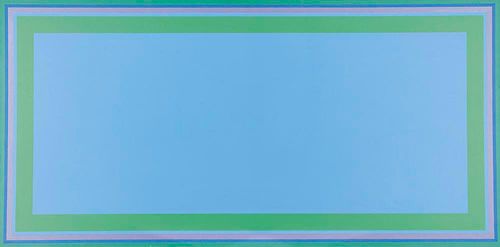 MÜLLER-BRITTNAU, WILLY (Winterthur 1938 - lives in Zofingen) Komposition in Blau, grün und lila. (Composition in blue, green and lilac). 1968. Oil on canvas. Signed verso: Müller-Brittnau. 100 x 200 cm.