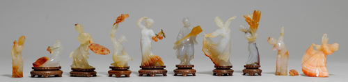TEN AGATE DANCING FIGURES REPRESENTING ETHNIC GROUPS OF THE PEOPLE'S REPUBLIC.