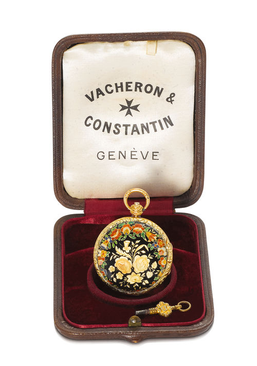 Gold and enamel pocket watch, ca. 1850.