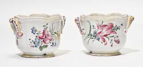 TWO SMALL FAIENCE BOTTLE COOLERS 'FLEURS CHATIRONNÉES',