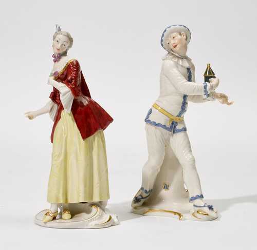 TWO COMMEDIA DELL'ARTE FIGURES 'PIERROT' AND 'LUCINDA',