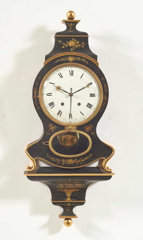 PAINTED CLOCK ON PLINTH WITH ALARM,