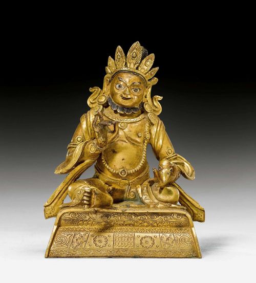 A GILT BRONZE FIGURE OF THE GOD OF WEALTH KUBERA. Tibeto-chinese, 19th c. Height 10.5 cm