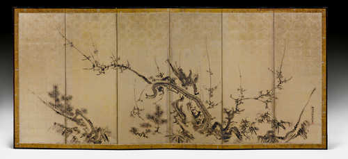 A SIXFOLD SCREEN BY KANO EISHIN (ISEN'IN; 1755-1828).
