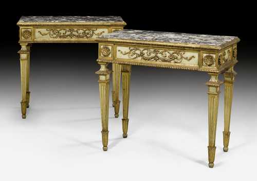 PAIR OF PAINTED CONSOLE TABLES,