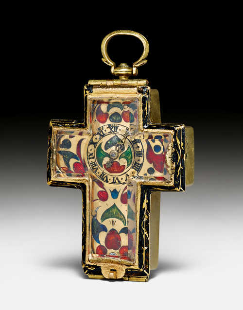 A RARE CROSS-SHAPED NECK WATCH WITH ROCK CRYSTAL,