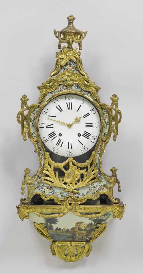 PAINTED CLOCK ON BASE, with later music box,