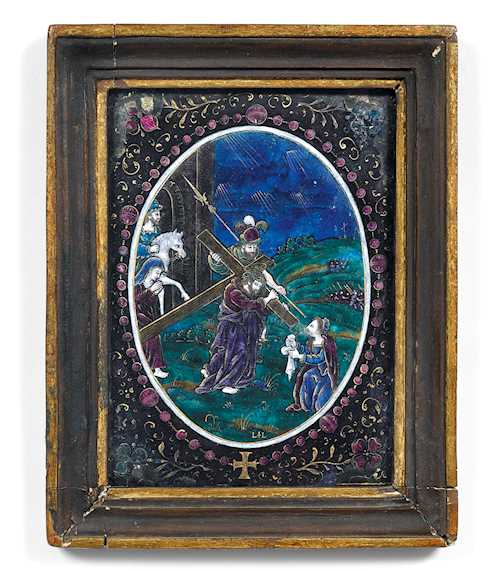 ENAMEL PLAQUE WITH A STATION OF THE CROSS,