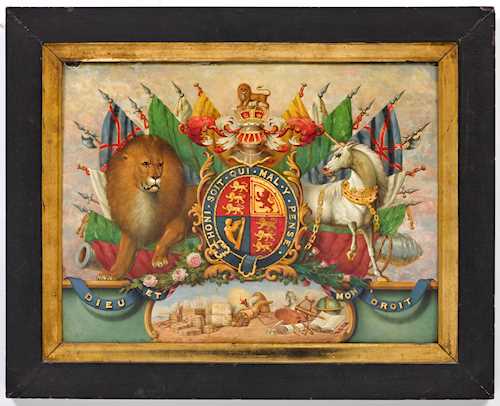 PAINTED PANEL WITH THE COAT OF ARMS OF THE ENGLISH ROYAL FAMILY,