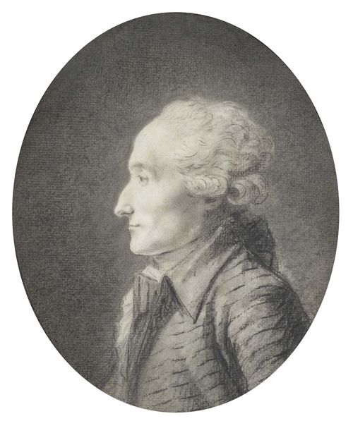 DANLOUX, HENRI - PIERRE (1753 Paris 1809) Portrait of the astronomer Joseph-Louis Lagrange. Black chalk. 20.7 x 17.7 cm (sight, oval). Framed. With certificate by Mr. Gab from 1975.