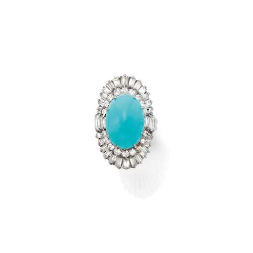 TURQUOISE AND DIAMOND RING, ca. 1970.