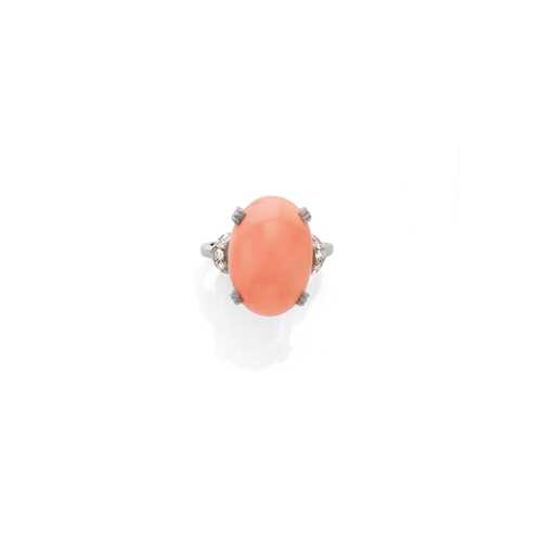 CORAL AND DIAMOND RING.