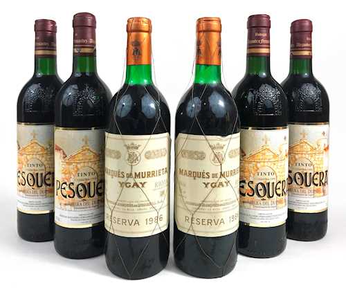 LOT OF 6 BTS: 4 bts Ribera del Duero Pesquera 0.75 L 1990 ; 2 bt Rioja Marques de Murrieta Ygay Gran Riserva 0.75 L 1986