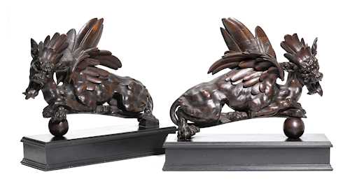 PAIR OF CARVED CHIMERAS