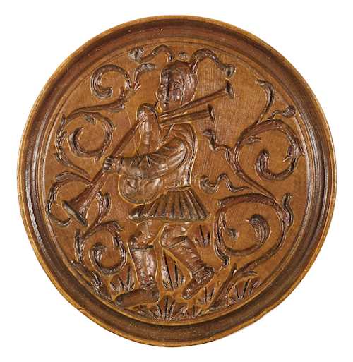 ROUND BAKING MOULD &quot;JESTER PLAYING THE BAGPIPES&quot;