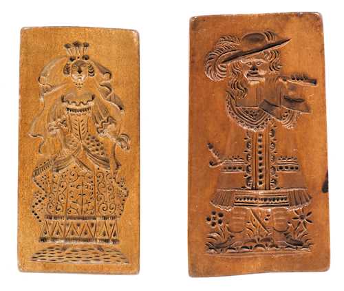 TWO RECTANGULAR MOULDS WITH A DEPICTION OF A MAN AND A WOMAN