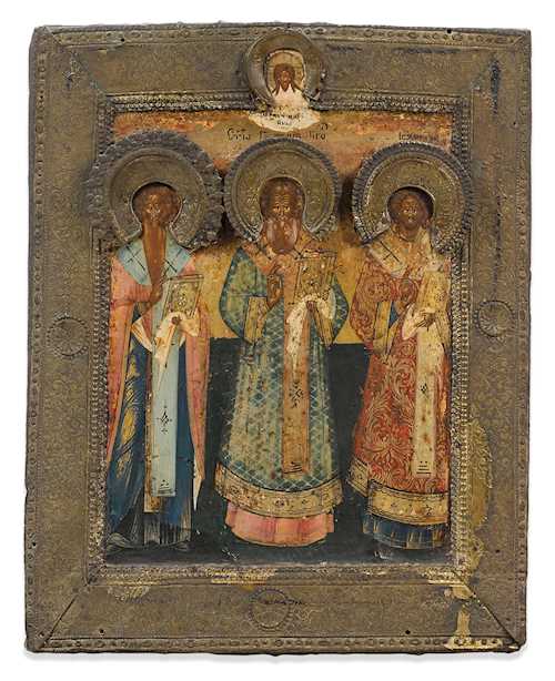 ICON WITH OKLAD AND BASMA, RUSSIA, EARLY 19TH CENTURY
